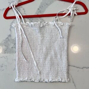 Reformation Alli top linen white smocked tie blouse size Small